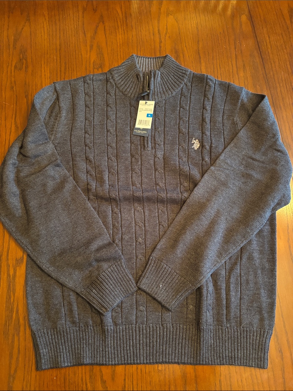 U.S. Polo Assn. Men's Charcoal Cable Knit Quarter Zip Sweater